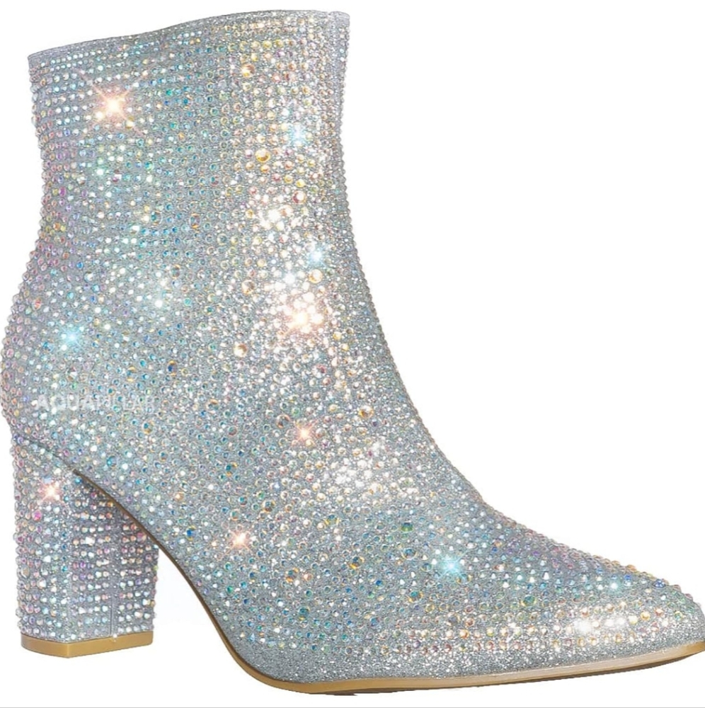 Forever Women's Rhinestone Block Chunky Heel Ankle Bootie Size 9